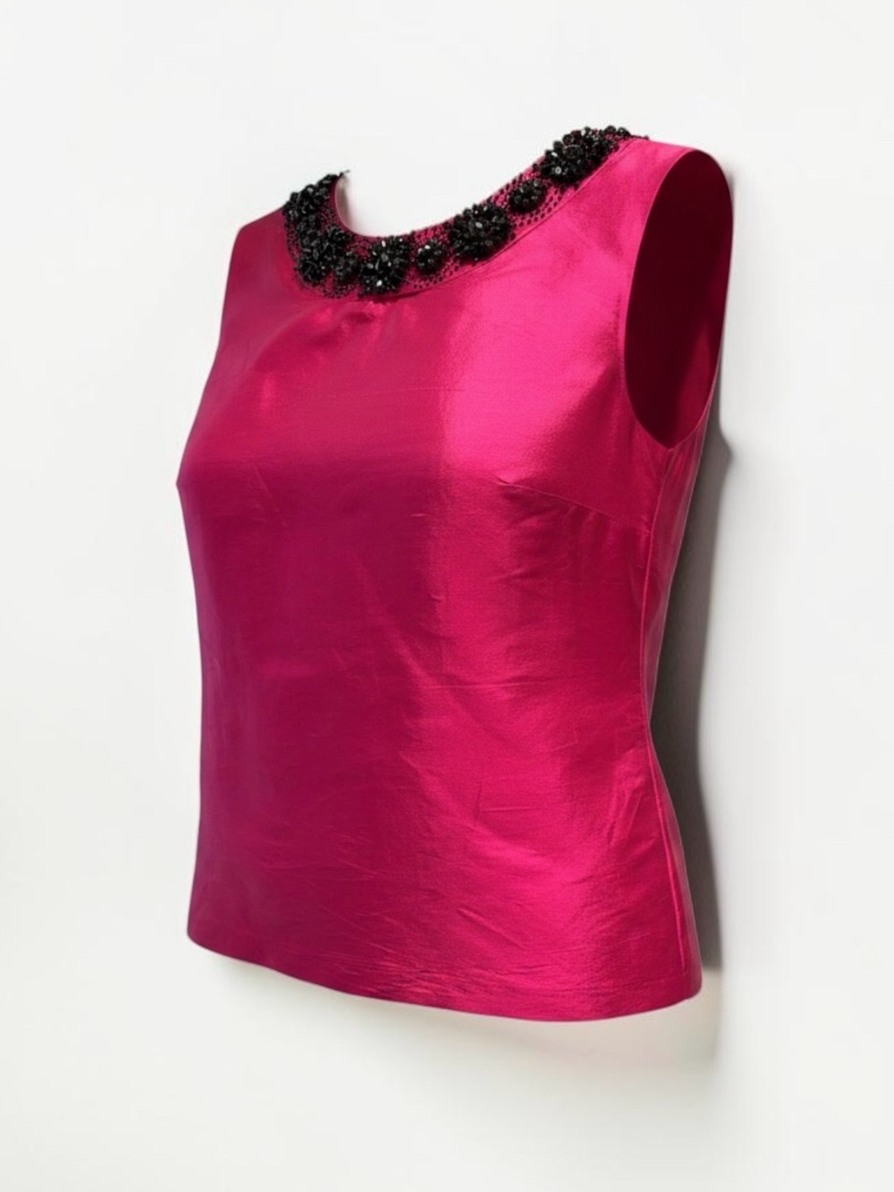 Talbots Hot Pink Silk Beaded Neck Sleeve Shell Top - Size 2